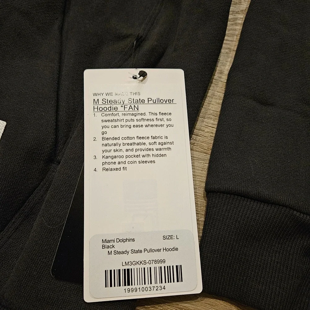 NWT Men's Lululemon Miami Dolphins Steady State Pullover Hoodie Large Black